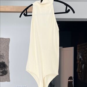 Free People Cream Ribbed Bodysuit
